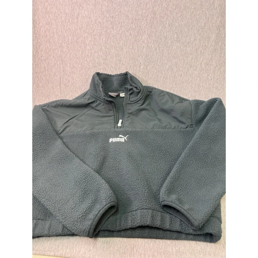 Puma Women's XS Fleece Quarter Zip Pullover Black Long Sleeve Athletic Jacke - Picture 1 of 8